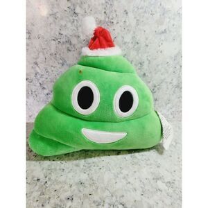 CHRISTMAS SANTA Emoji Green Poo Plush Pillow 12”x10” Has A‎ Spot.